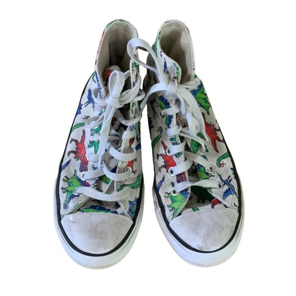 Converse Youth Size 2 Lace Tie Up Sneakers Hi Top Shoes All Stars Red Blue Green - Picture 2 of 5